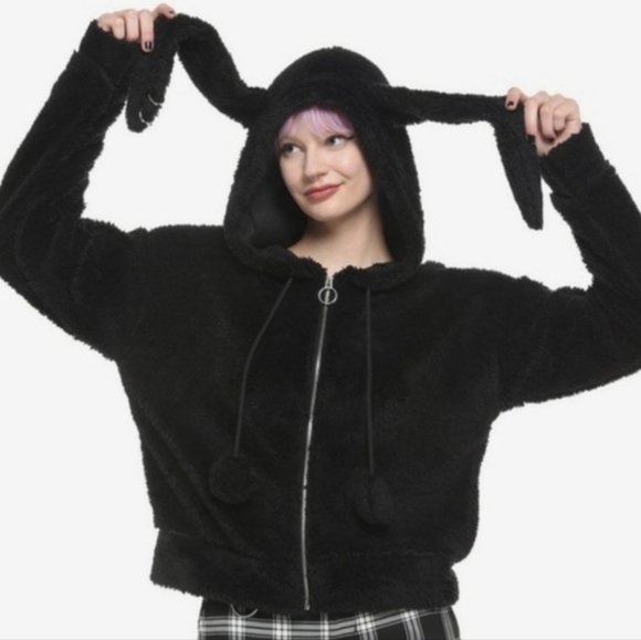 Hot Topic Fuzzy Gothic Bunny Hoodie Killstar Widow Sugar Thrillz Dollski… - Picture 3 of 3
